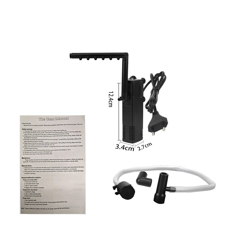 AquaThero Water Filter Pump for Aquariums | Submersible Suction Pump with Filter & Oxygen Supply | For Freshwater & Saltwater | EU Plug