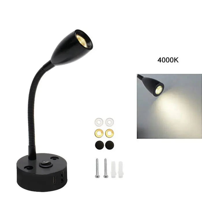 FlexiBeam RV Reading Lamp | 12V–24V Gooseneck Light with USB-C Fast Charging | LED Interior Lighting for Motorhome, Boat & Camper