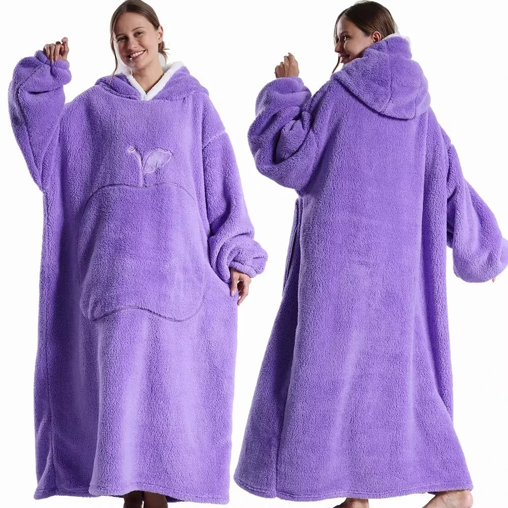 CozyHaven Plus Size Hooded Blanket | Plush Sherpa Wearable Blanket with Sleeves & Pocket | 140 cm | Unisex Winter Cozy Blanket