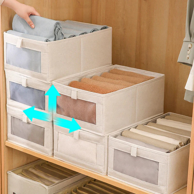 Clothing Storage Box with Viewing Window | Foldable & Breathable | VistaLino Linen Box in M/L/XL