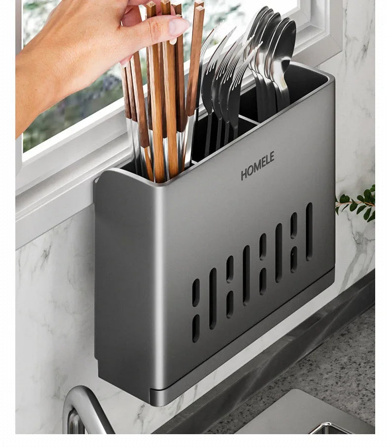 Cleanoro Cutlery Holder | Wall & Stand Mounting | With Drip Function | For Kitchen & Dining Area