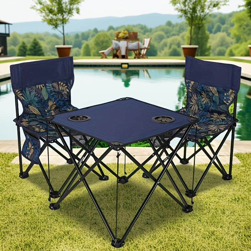Foldable Garden Seating Set Campafleur | 2 Chairs & 1 Table | Floral Pattern | Portable & Weatherproof