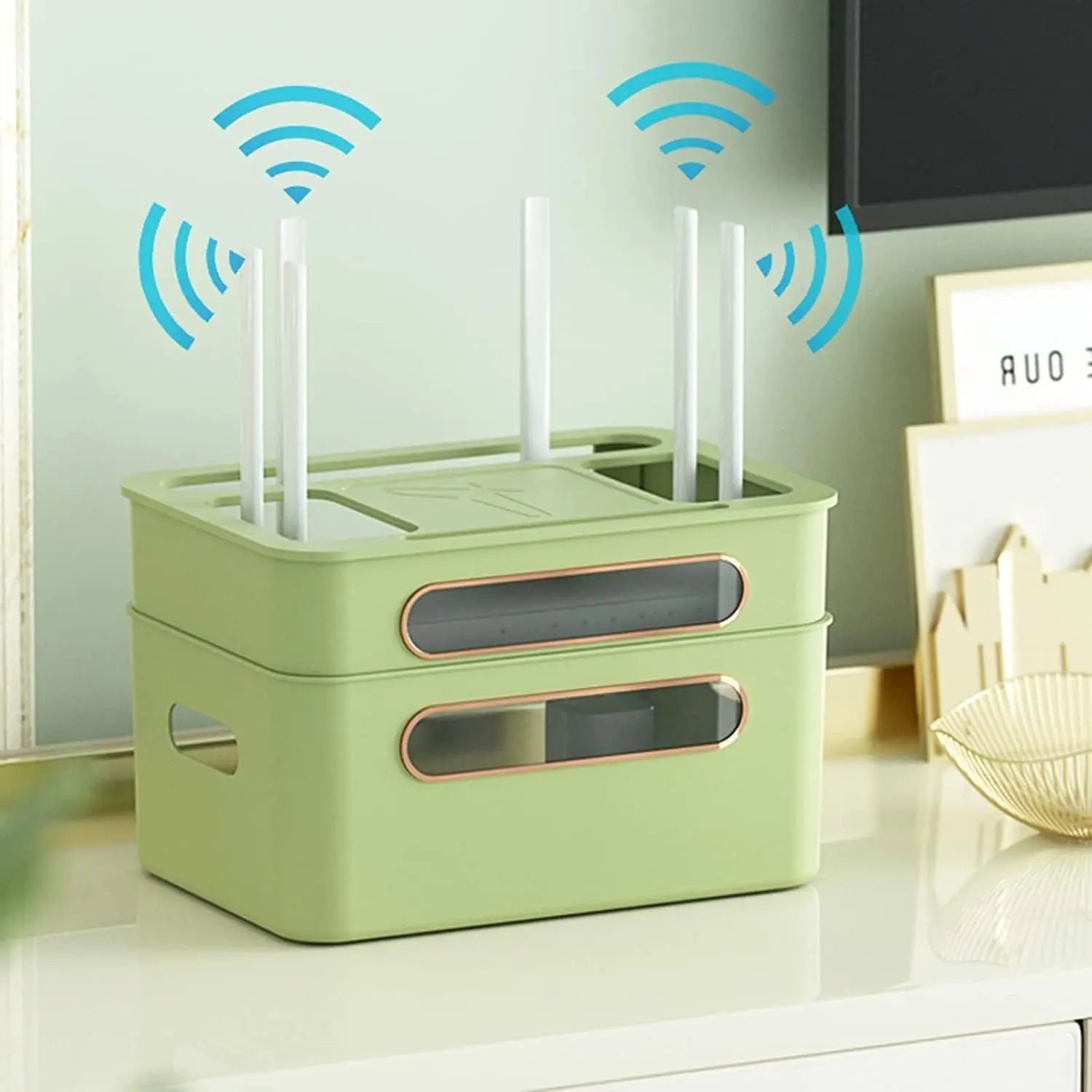 HideNet Wi-Fi Router Storage Box | With Cable Management & Socket Compartment | Transparent & Removable | 1–4 Levels Selectable