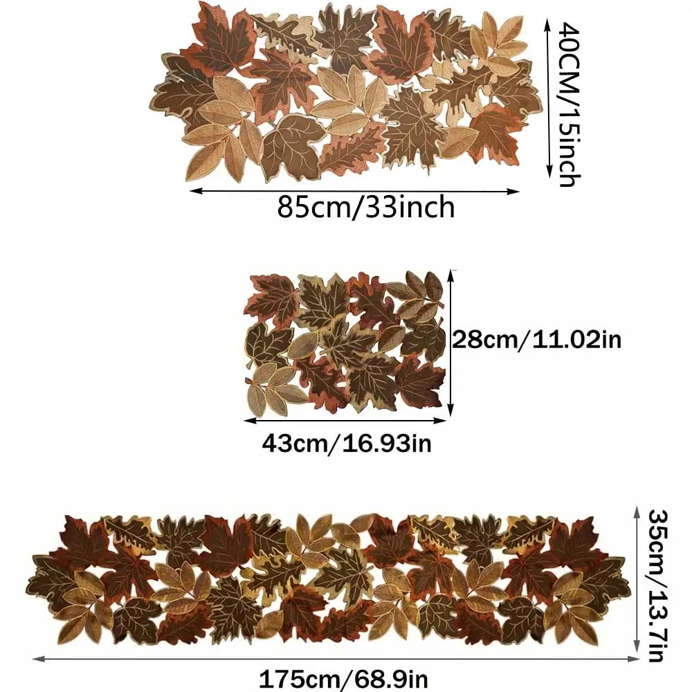 HarvestLeaf Table Runner | Embroidered Maple Leaf Design | Autumn Decor in Country House Style