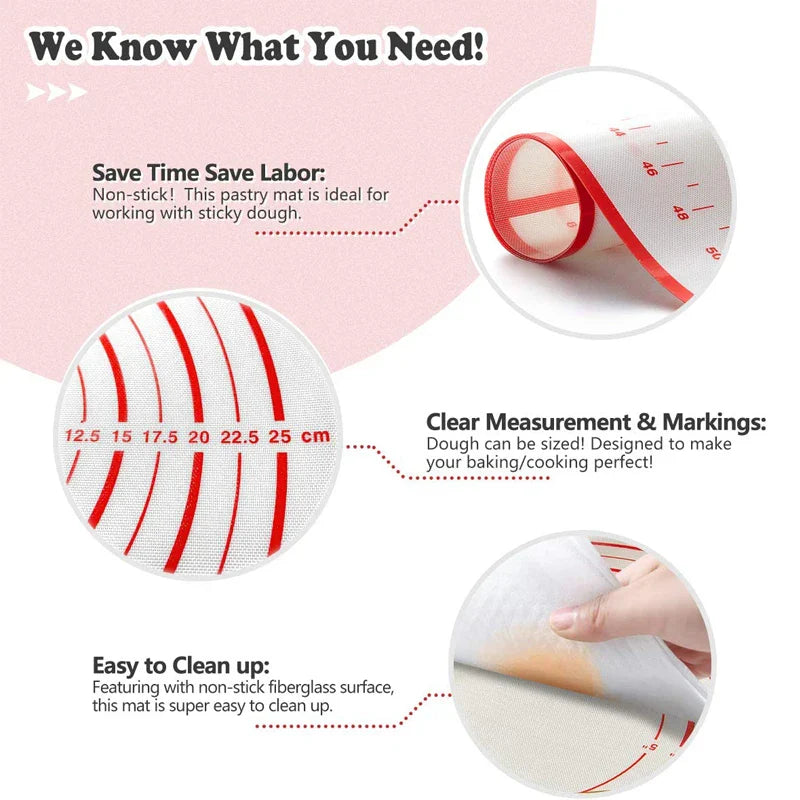 BakeFlex™ Silicone Baking Mat | Extra Thick & Non-Stick | With Measurement Scale | Perfect for Rolling Dough, Fondant & Pastries