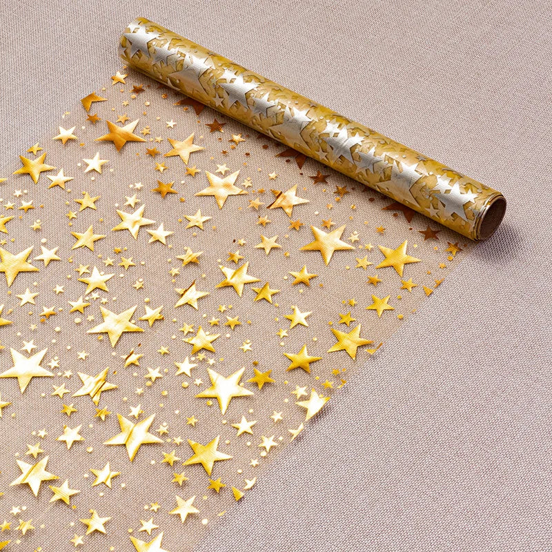 Glittering Table Runner "StellaLuxe" | Gold, Rose Gold or Silver | Metallic Shimmering Mesh Runner with Star Pattern | For Parties & Dinner Decoration