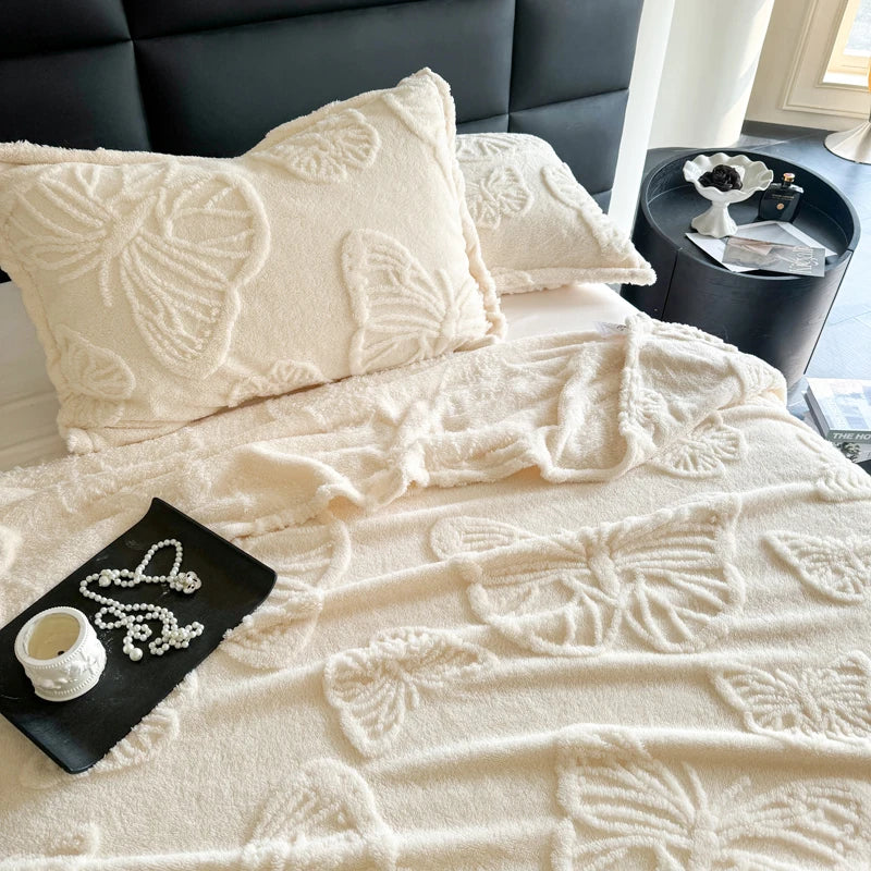 Fleurière Flannel Blanket | 3D Butterfly Design | Soft & Warm | For Bed, Sofa & Camping
