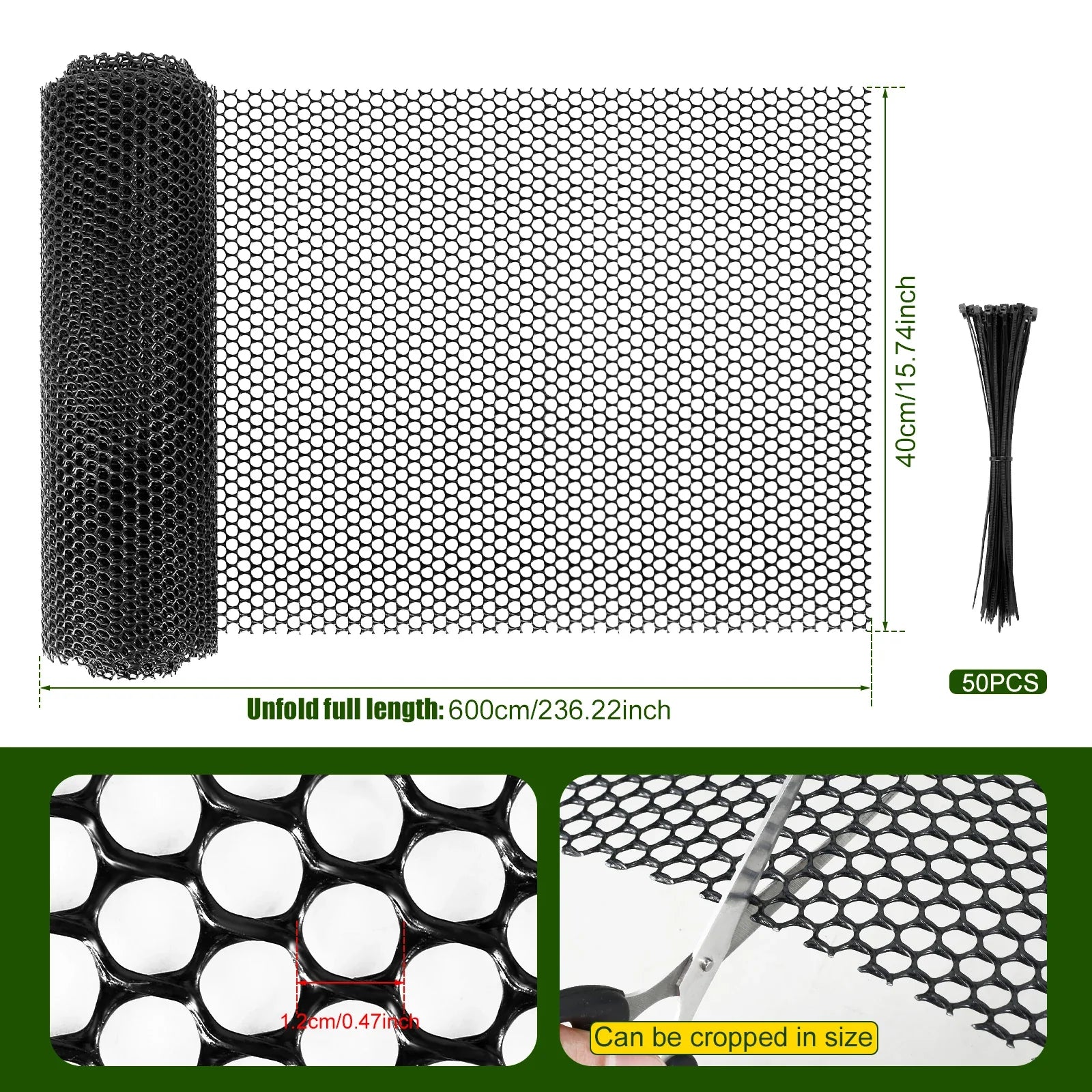 FlexGuard Mesh | Plastic Fence Net for Garden & Tree Trunk Protection | 300 × 40 cm / 600 × 40 cm | Weatherproof & Cuttable