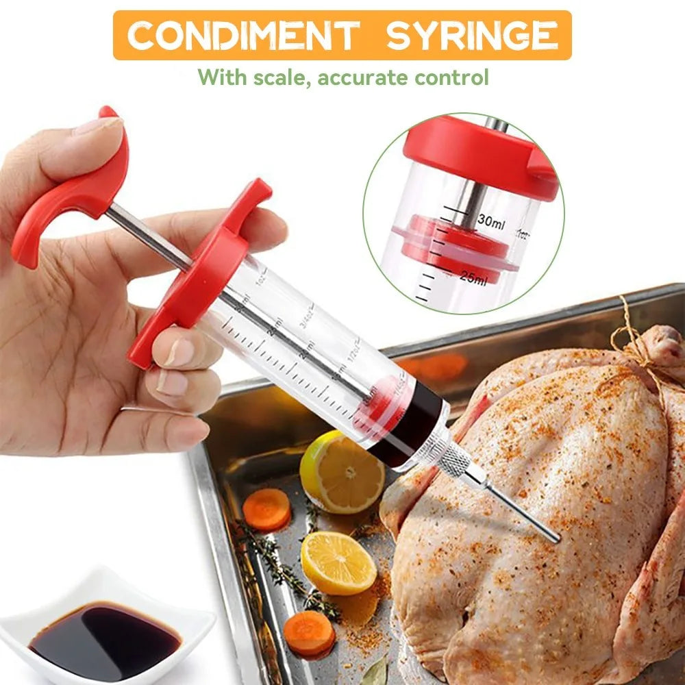 FLAVORYX Marinade Injector | Meat Injector for BBQ & Roasts | With Stainless Steel Needles for Liquid & Spice Marinades | 60 ml Volume