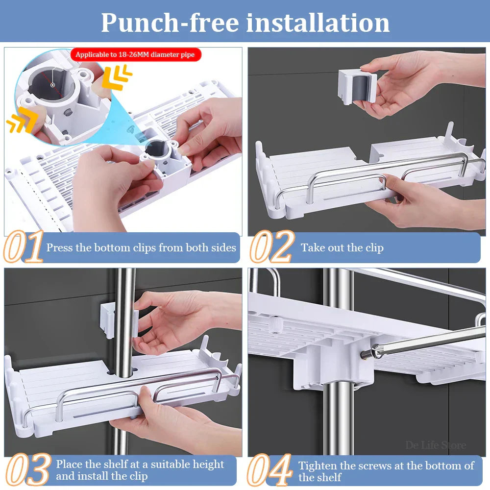 DuoShower Holder | Adjustable Shower Head Holder & Shelf | 2-in-1 Design | Space-Saving Plastic