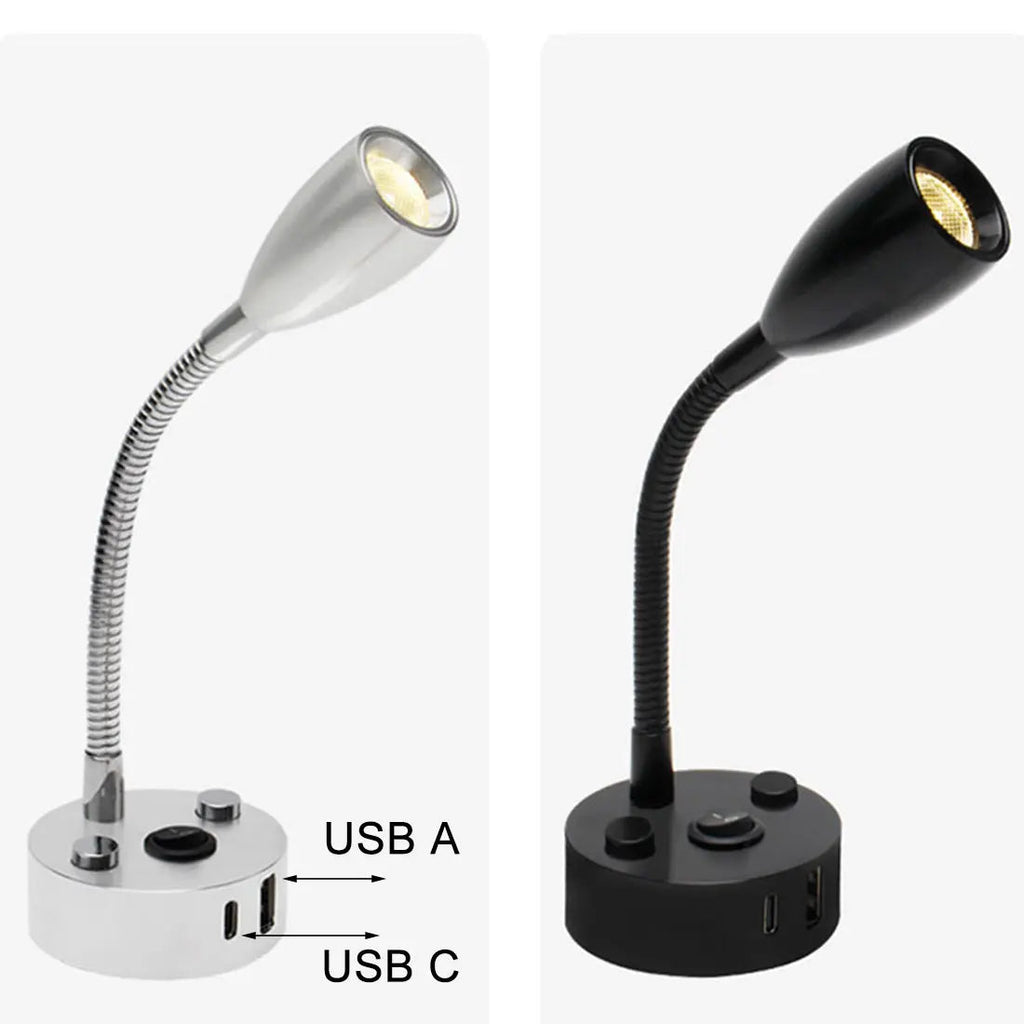 FlexiBeam RV Reading Lamp | 12V–24V Gooseneck Light with USB-C Fast Charging | LED Interior Lighting for Motorhome, Boat & Camper