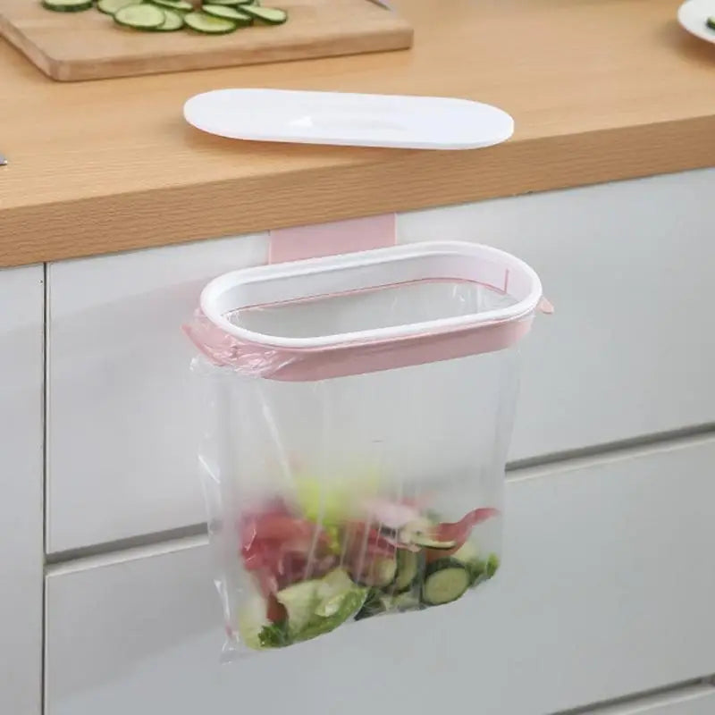Cleanuvo ClipBin Trash Bag Holder | With Lid & Ring Mount | For Hanging on Cabinet Doors | Reusable & Washable