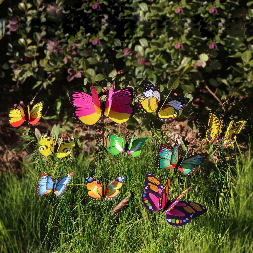 FloraViva Butterfly Garden Stakes | Set of 10 | Weatherproof & Colorful | For Flowerbeds, Flower Pots & Balcony