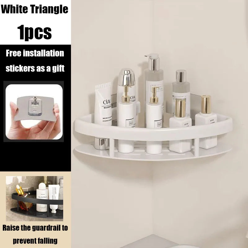 AquaSpace Pro | Corner Shower Shelf without Drilling | Aluminum | Rust-Free & Durable | Bathroom Shelf in Black, White, Silver, or Black-Gold