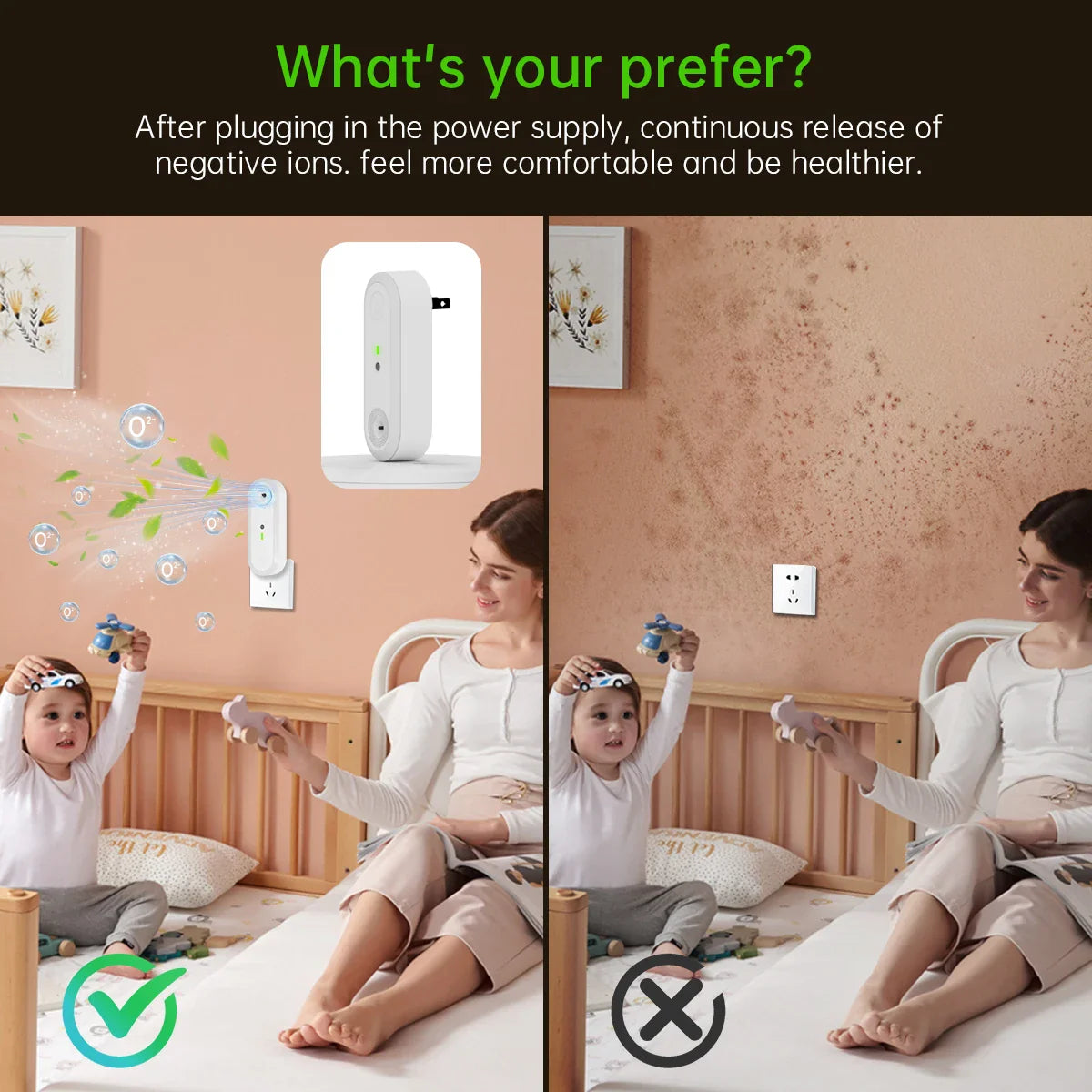 Air Purifier & Night Light Aeroluna | Ion Technology without Filter | For Bedroom, Kitchen & Office | Compact & Quiet