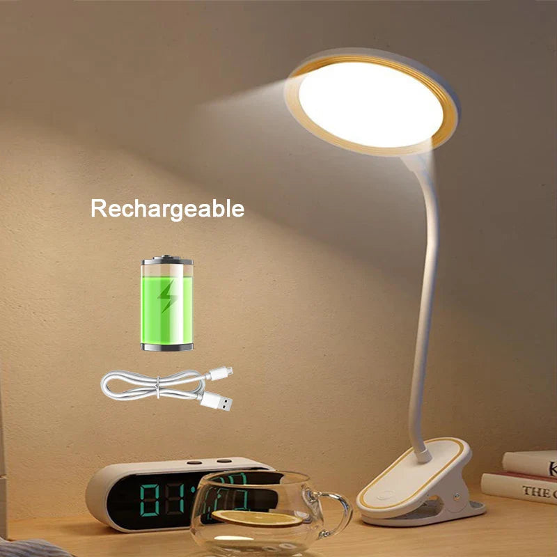 ClipLuma LED Desk Lamp | USB Rechargeable | 3 Brightness Levels | Eye-Friendly | With Clip Mount