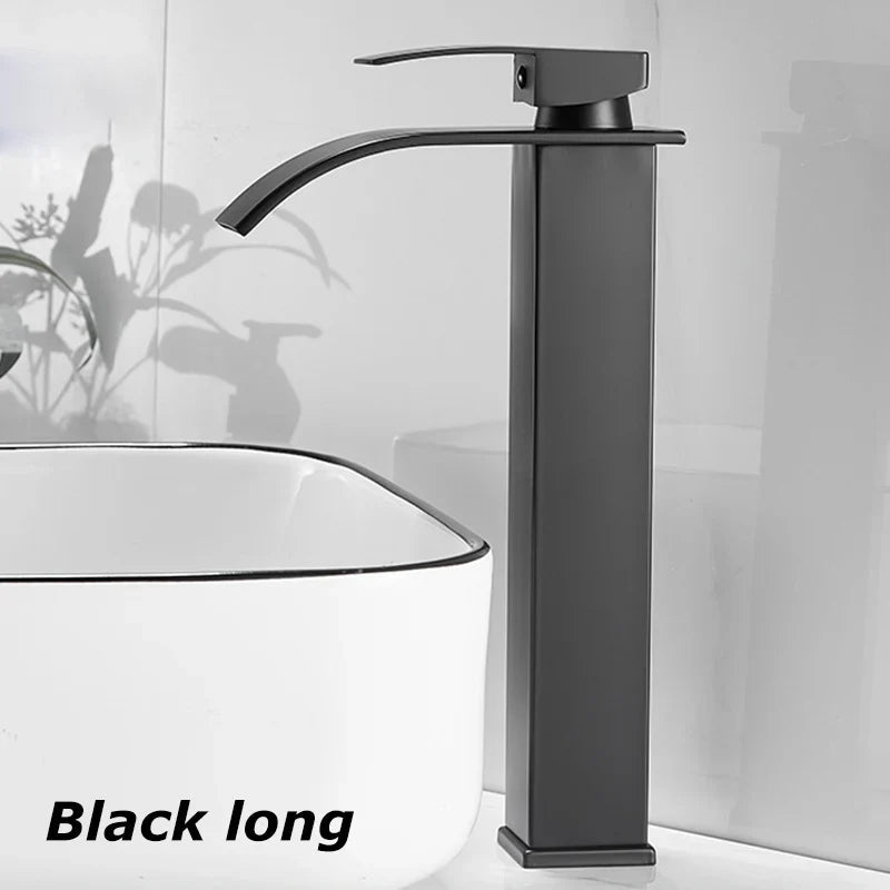 Aqualis Noir Waterfall Basin Mixer Tap | Stainless Steel | Hot & Cold Water | For Bathroom & Guest WC