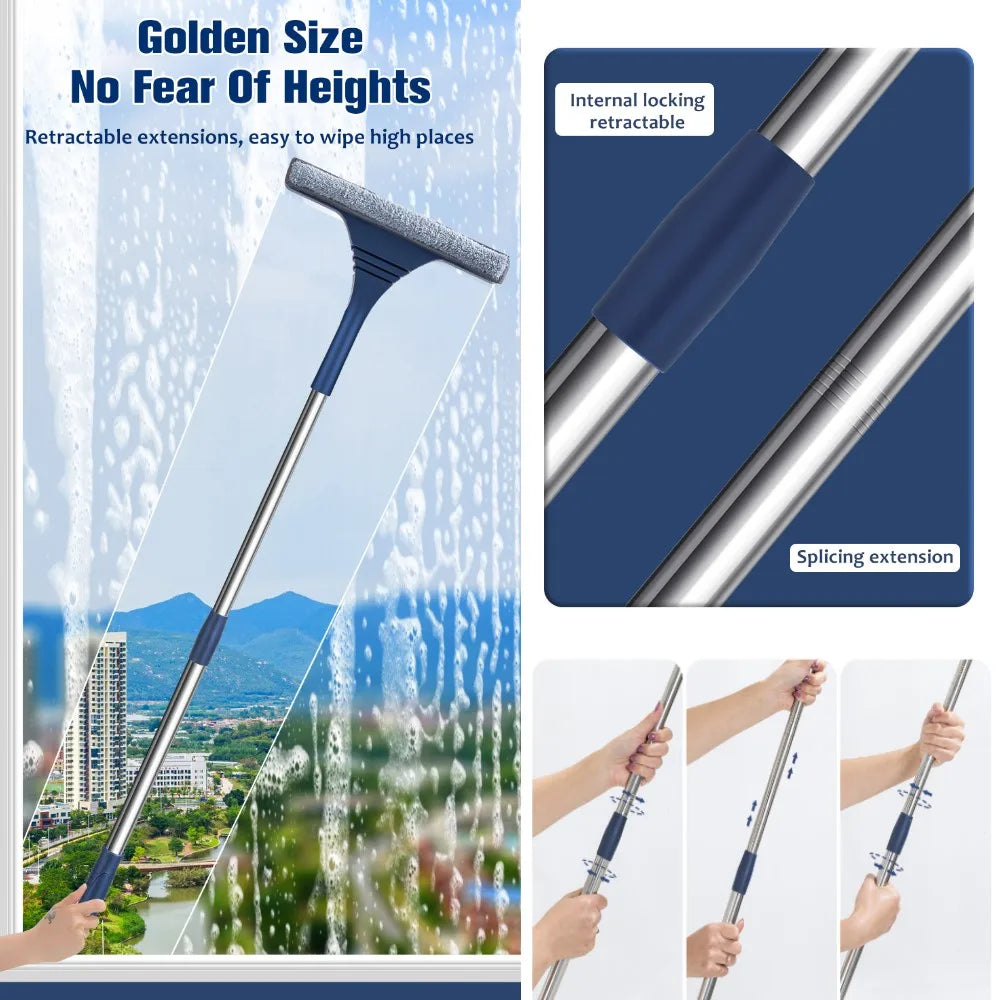 FensterFlex 2-in-1 Window Cleaner | Adjustable Telescopic Handle | Squeegee & Microfiber Mop | For Windows, Glass & Frames