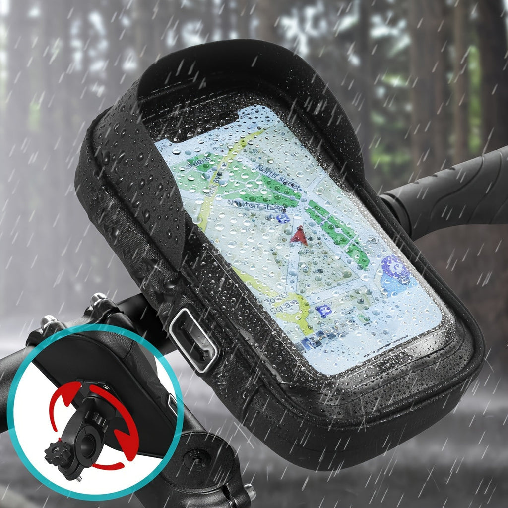 Ridevora | Wasserdichte Fahrrad- & Motorrad-Handyhalterung | 360° Drehbar | TPU-Navigationstasche für 4,5–6,4 Zoll Smartphones