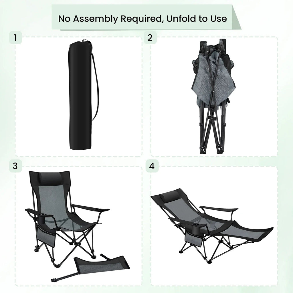 CAMPURE Relax Deck Chair | Adjustable & Foldable | With Footrest | Ultralight & Portable – Black/Grey
