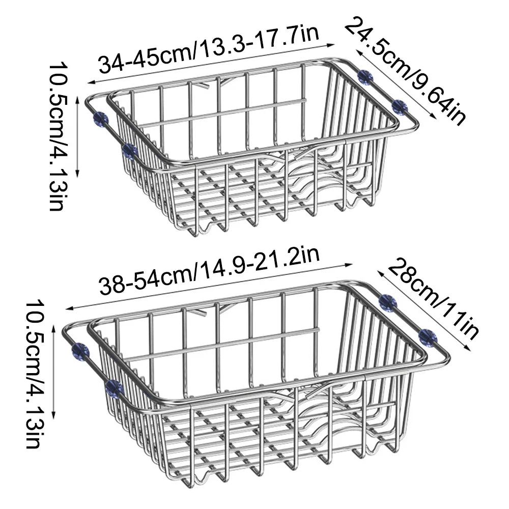 Flexinox Draining Rack | Extendable & Non-Slip | Stainless Steel Dish Basket for Sink & Countertop