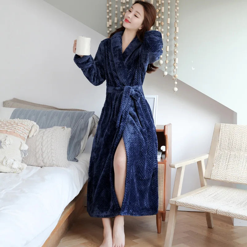 Bathrobe Long | Fluffy & Warm | With Shawl Collar & Belt