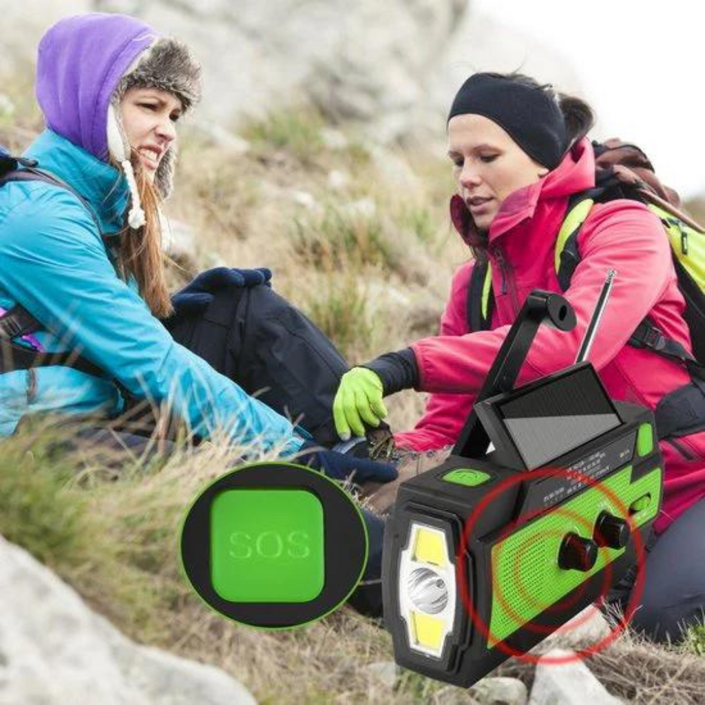 Notfallradio mit Solarbetrieb | Handkurbel & LED-Taschenlampe | USB-Ladefunktion