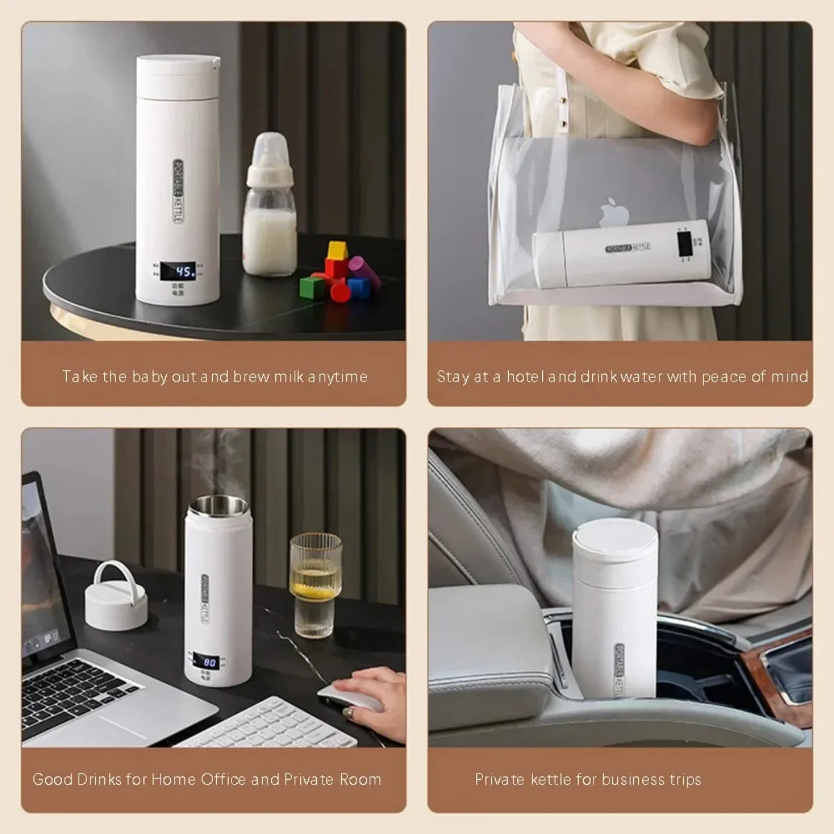 Electric Travel Kettle | 500 ml | Mini Thermo Pot with LCD | For Tea & Coffee On the Go
