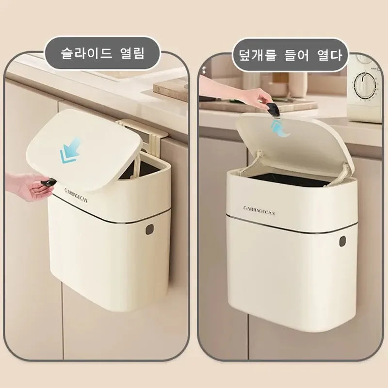 Hanging Trash Can CleanFold SquareBin | With Flip Lid & Large Capacity | For Bathroom, Kitchen & Toilet | 25.5 × 15 × 28.3 cm