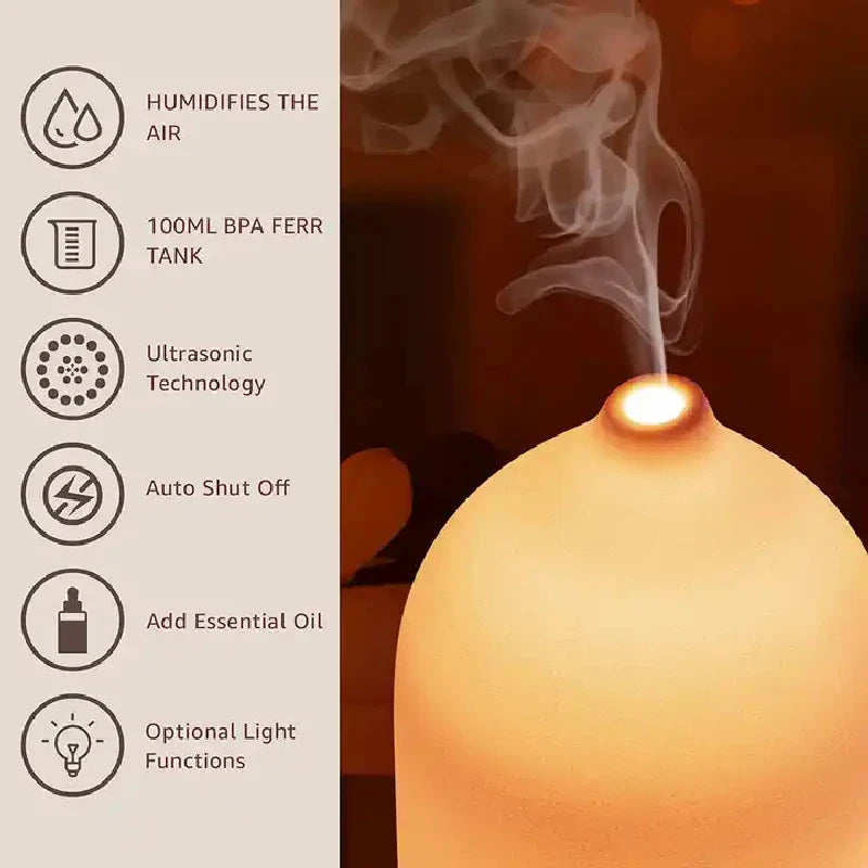 Aromisca Ceramic Aroma Diffuser | 100 ml Ultrasonic Humidifier | 7 LED Colors & Timer | Handmade Design | EU Plug