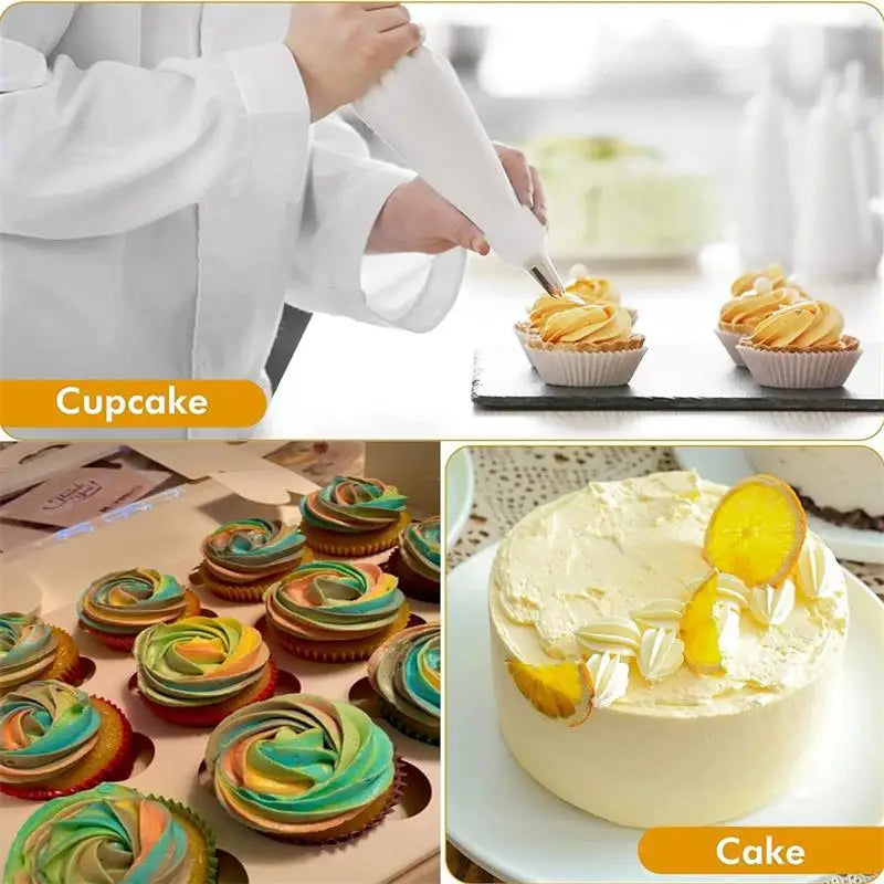 BakeDeko™ Piping Tip Set | Reusable Silicone Pastry Bags with Stainless Steel Nozzles | For Cakes, Cupcakes & Pastries