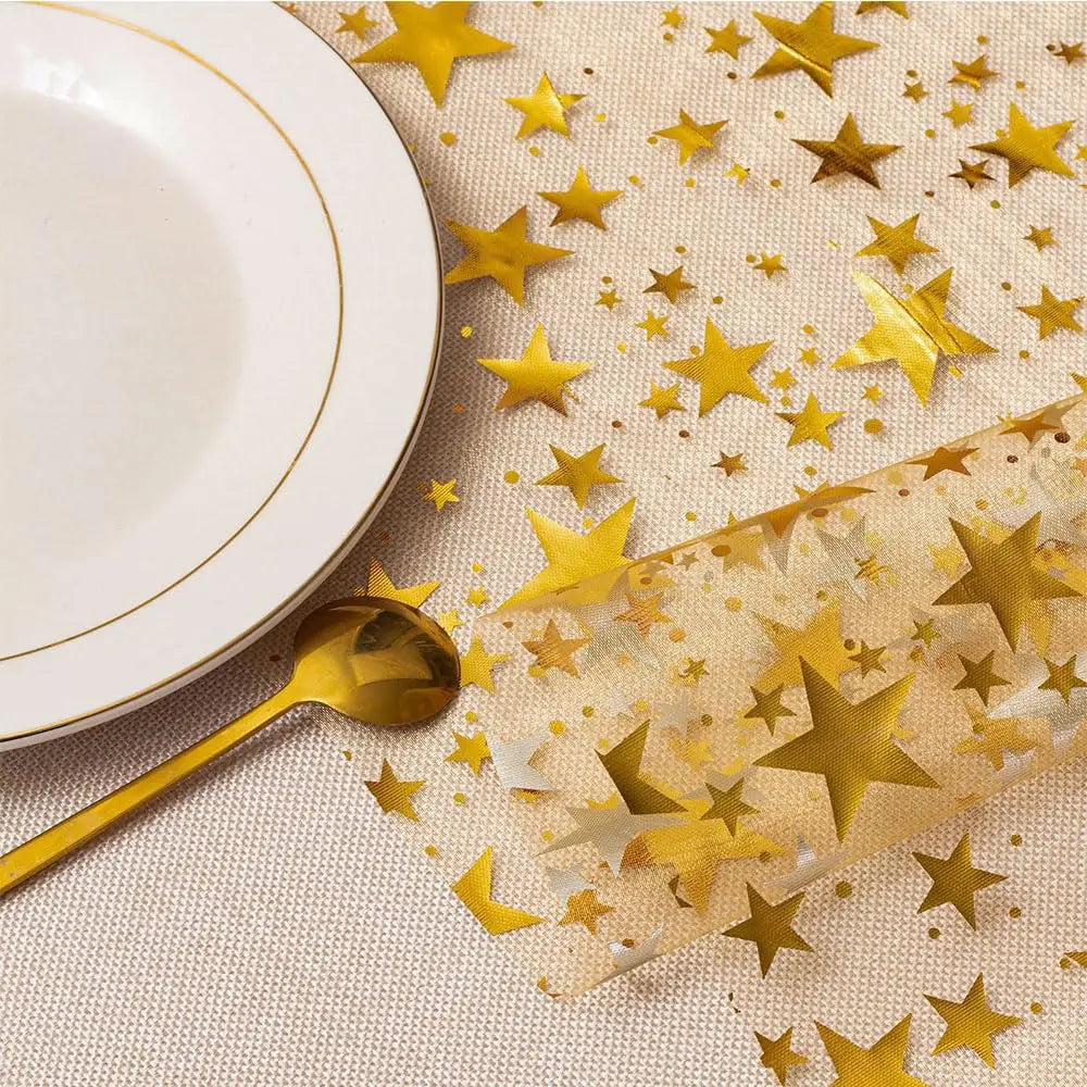 Glittering Table Runner "StellaLuxe" | Gold, Rose Gold or Silver | Metallic Shimmering Mesh Runner with Star Pattern | For Parties & Dinner Decoration