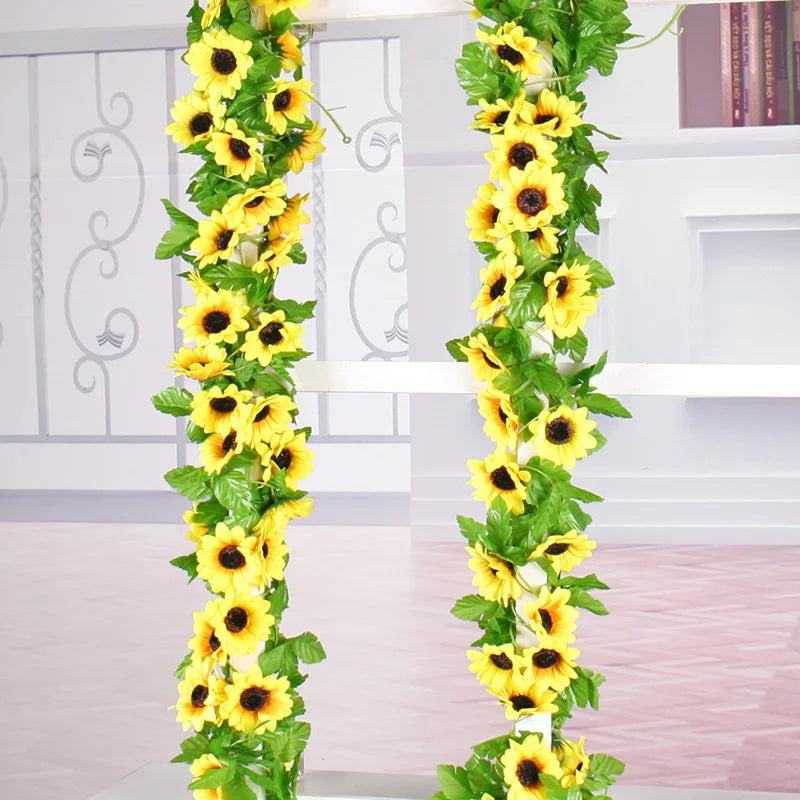 Floraviva SunVine Sunflower Garland Artificial | 2.6 m Length | 12 Flowers Ø 8 cm | For Wedding, Balcony & DIY Decor
