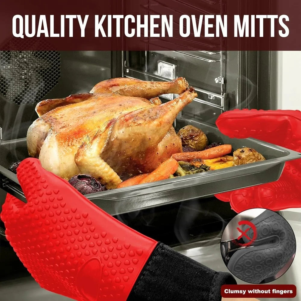 Griptermo Silicone Grill Gloves | Heat Resistant up to 260 °C | Non-Slip & Waterproof | With Cotton Lining