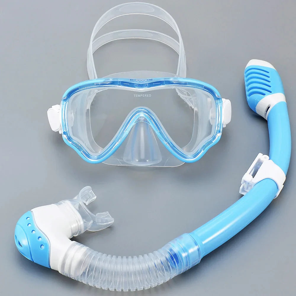 AquaJuni Kids Diving Mask with Snorkel | Anti-Fog & Leak-Proof | Tempered Glass & Silicone | For Boys & Girls 7–15 Years