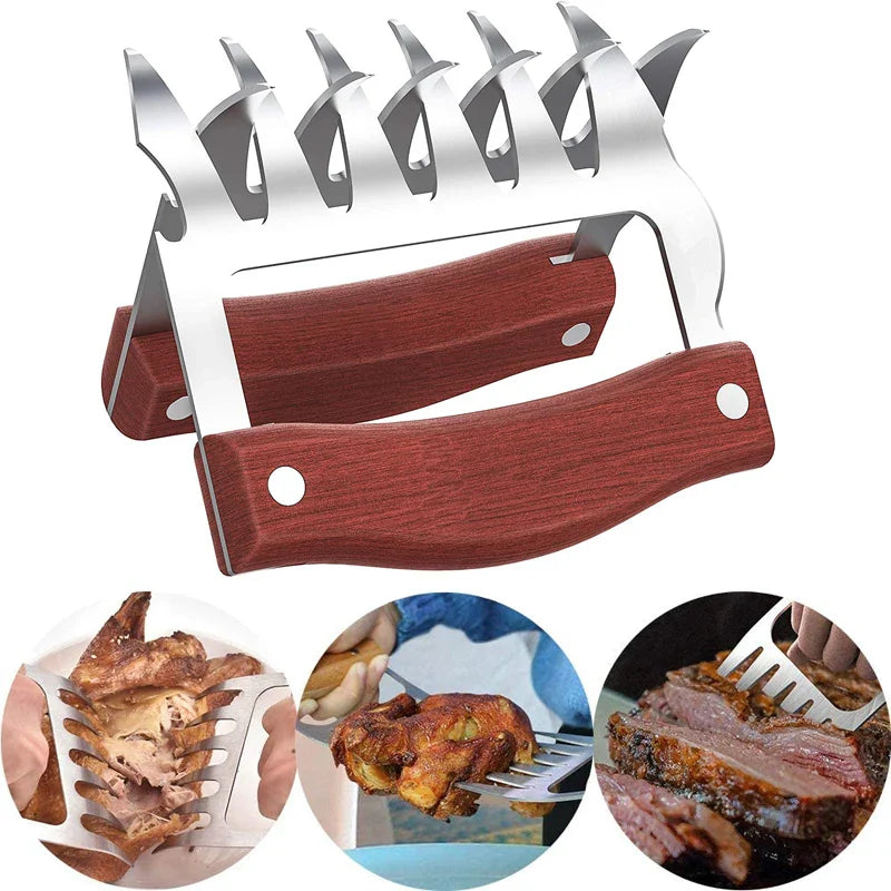 GrillWilde BBQ Meat Claws Made of Stainless Steel | With Wooden Handle & Bottle Opener | Ideal for Pulled Pork, Chicken & Grilled Meat