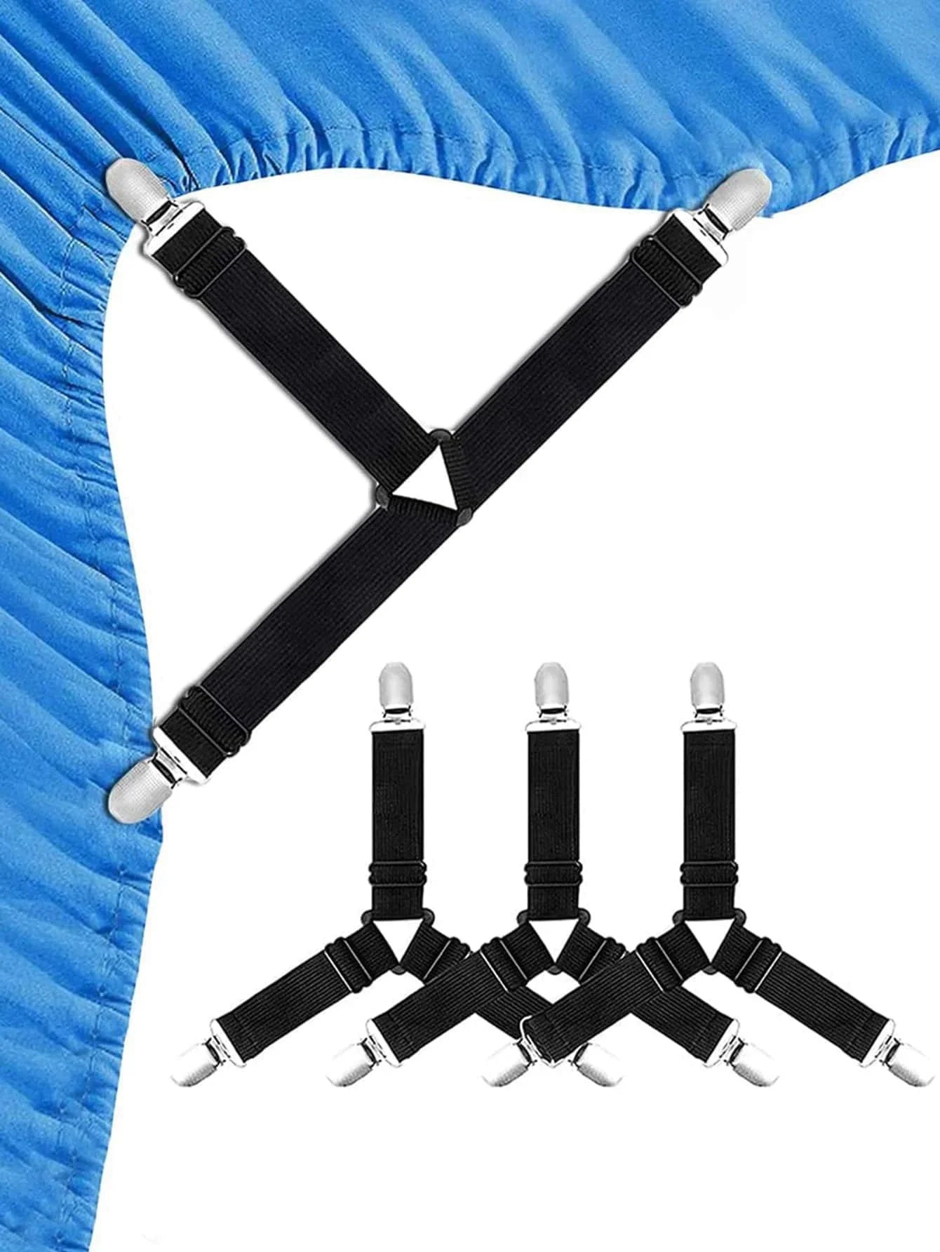 GRIPFIX Fitted Sheet Holder Set | 4-Pack Triangular Sheet Tensioners | Adjustable & Non-Slip – For Mattresses, Tablecloths & Covers