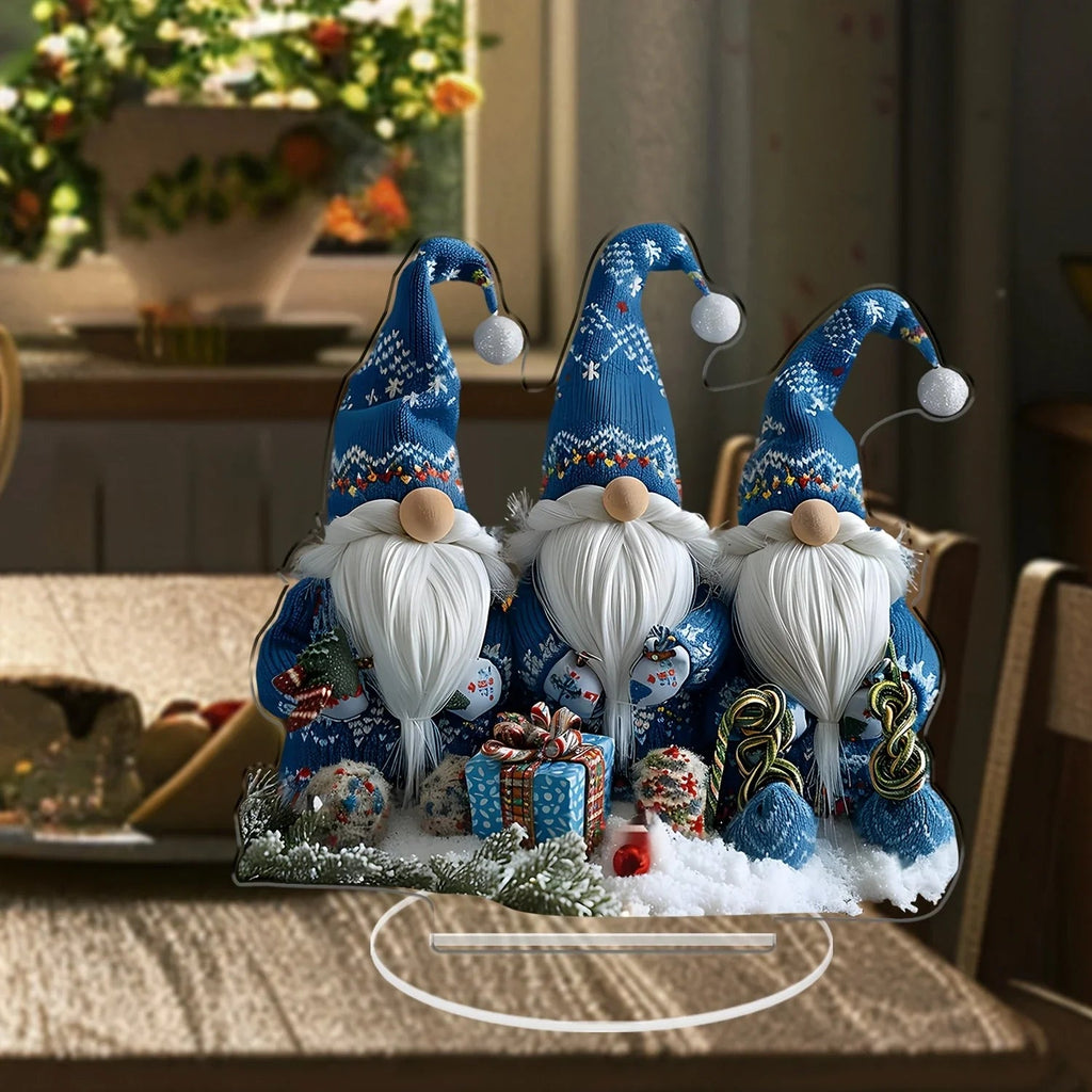 GlasNordic Christmas Gnome Decoration | Acrylic Table Figurine 18 cm | 3 Gnomes in Blue | Festive Decoration for Living Room, Kitchen & Office