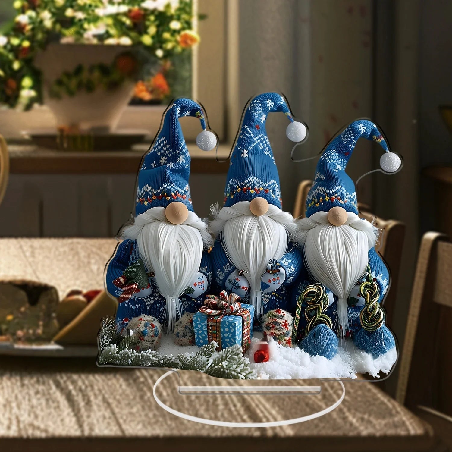 GlasNordic Christmas Gnome Decoration | Acrylic Table Figurine 18 cm | 3 Gnomes in Blue | Festive Decoration for Living Room, Kitchen & Office