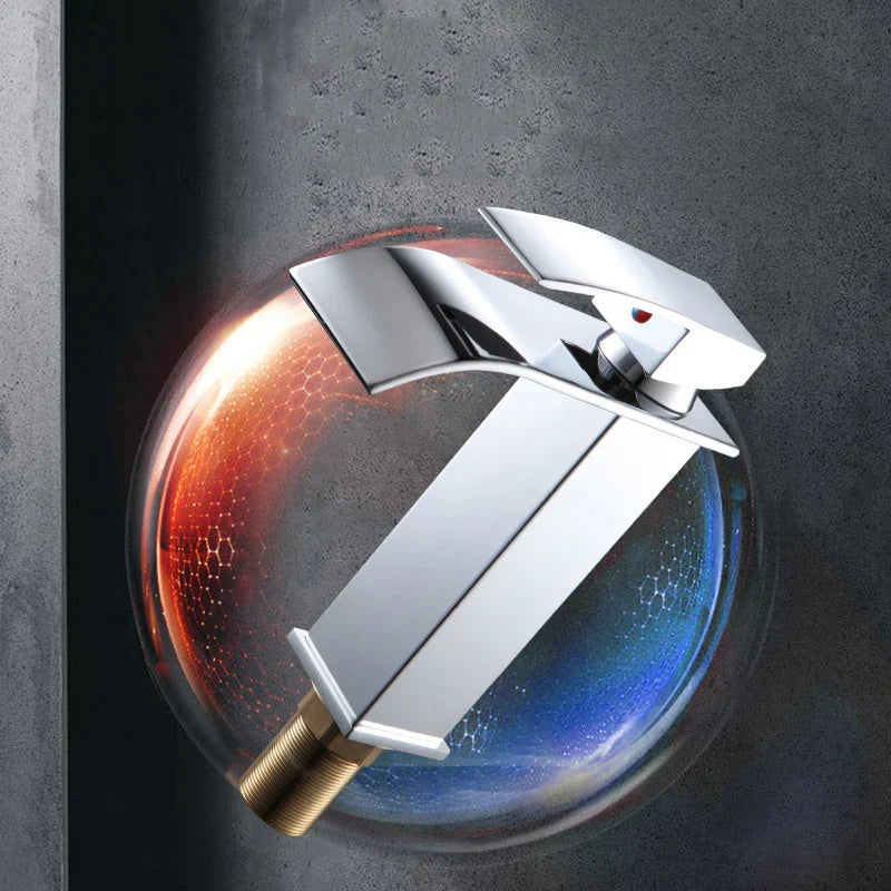 Aqualis Noir Waterfall Basin Mixer Tap | Stainless Steel | Hot & Cold Water | For Bathroom & Guest WC