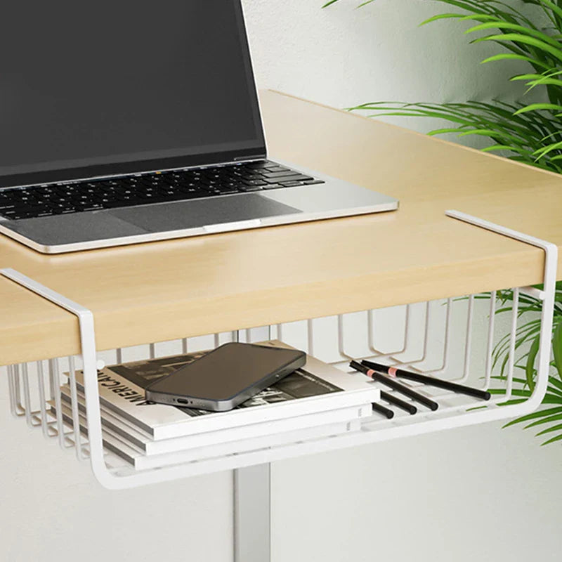 Cabvoro Hanging Basket | Under-Shelf Storage | Metal Grid in Black/White | For Kitchen, Cabinet & Office