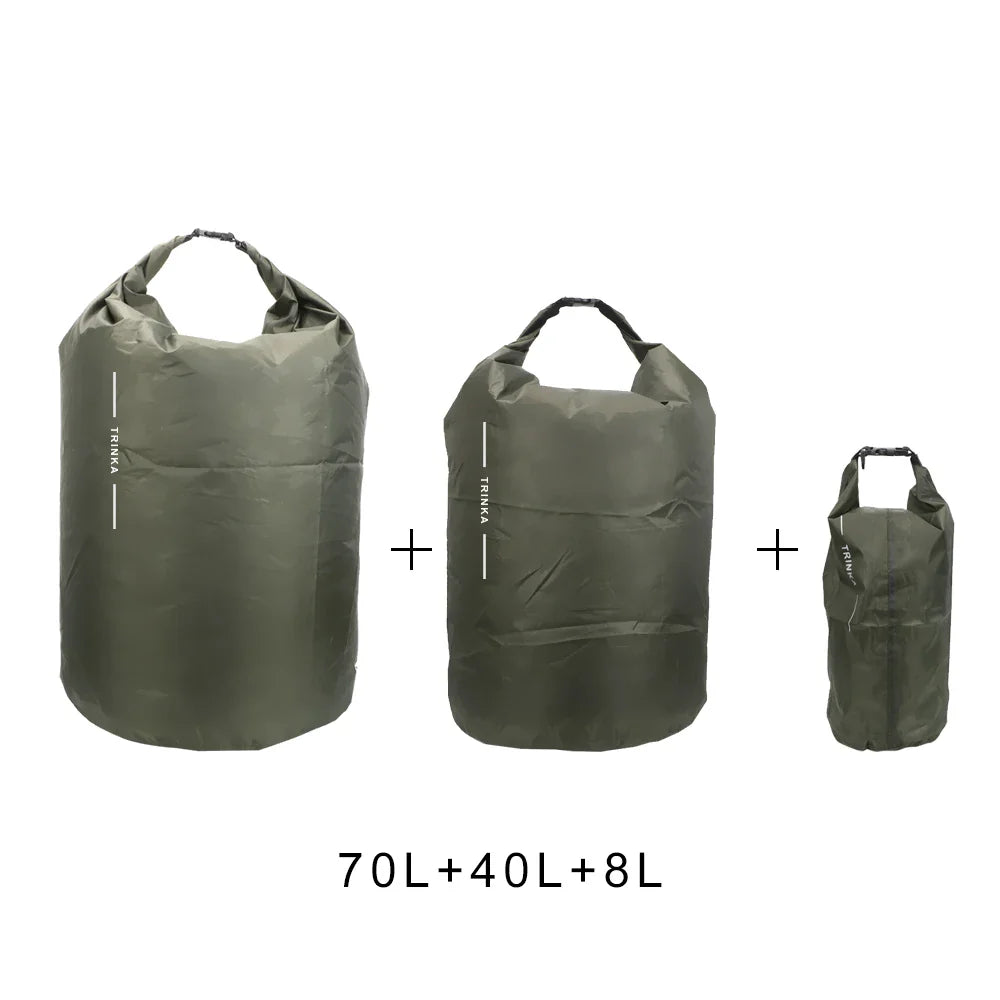 DryHike Waterproof Dry Bags 8L / 40L / 70L | Ultralight & Durable | For Kayak, Boat, Camping & Outdoor Travel
