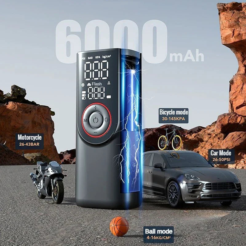 Digital Cordless Air Pump AirSure Pro | 150 PSI | 6000 mAh Power Bank | LED Light & Automatic Stop | For Car, Bicycle, Ball & More