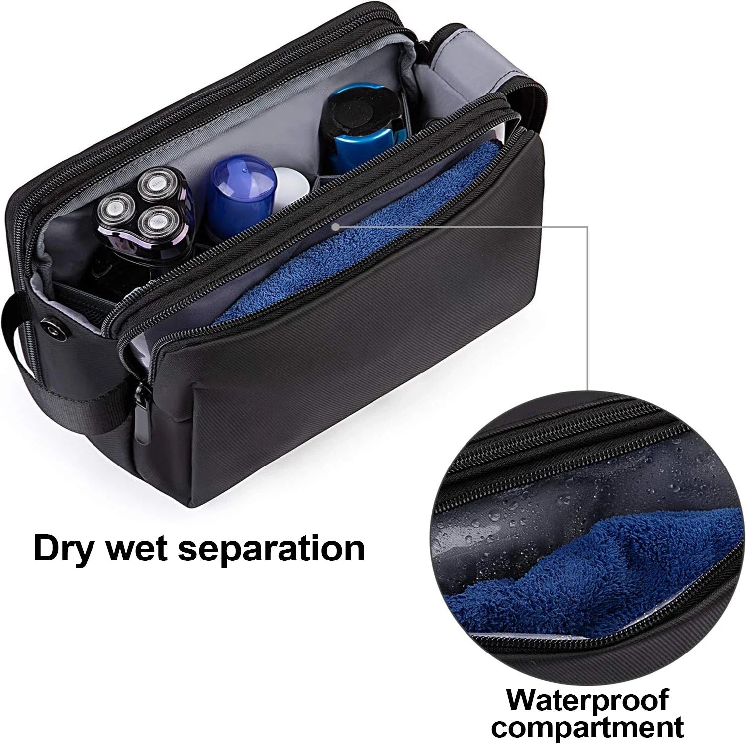 Gentrax Toiletry Bag for Men | Water-Repellent & Large | Tear-Resistant Travel Organizer with Wet Compartment | Double Kit for Shaving & Grooming