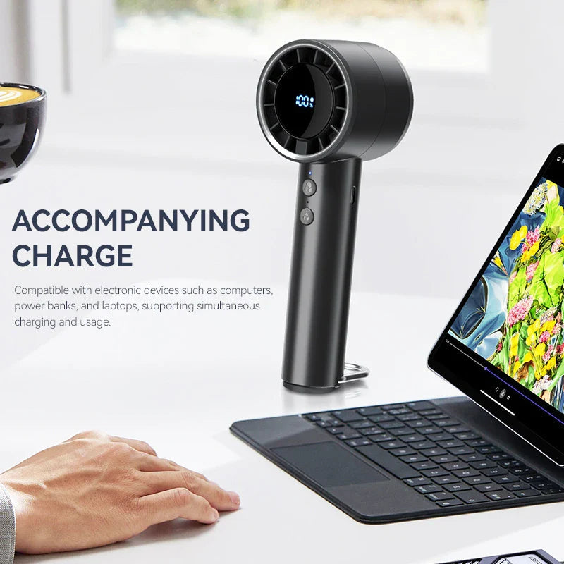 Brisano AirCool Mini Handheld Fan with Cooling Function | 5 Speeds | LED Display & USB Charging | Quiet & Portable | For Travel, Office & Outdoor