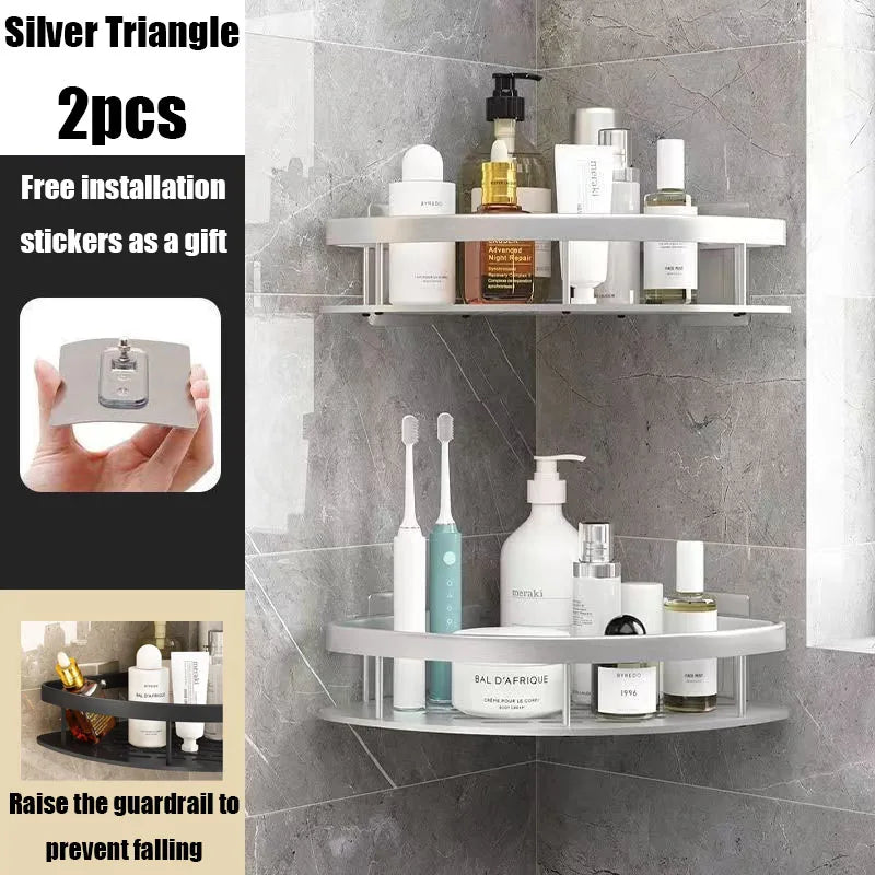 AquaSpace Pro | Corner Shower Shelf without Drilling | Aluminum | Rust-Free & Durable | Bathroom Shelf in Black, White, Silver, or Black-Gold
