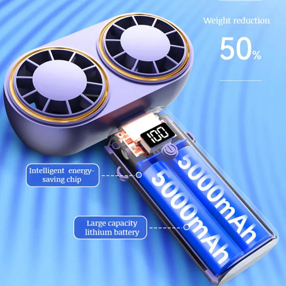 AerisCool Hand Fan Double Fan | 5-Level Cooling | Rechargeable & Digital Display