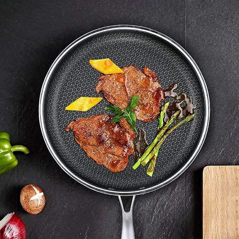 Chefverro Stainless Steel Non-Stick Frying Pan with Honeycomb Pattern | Suitable for All Cooker Types Including Induction | Scratch-Resistant & Dishwasher Safe