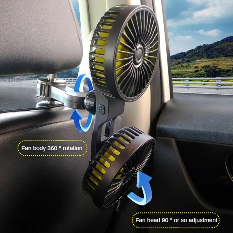 Car Cooling Fan AIRCURA DUO | 3 Speeds | USB Charging | 360° Rotatable | For Back Seat & Headrest