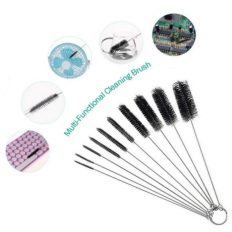Brushilo Cleaning Brush Set 10-piece | Stainless Steel with Nylon Bristles | For Straws, Bottles, Tubes & Laboratory Equipment